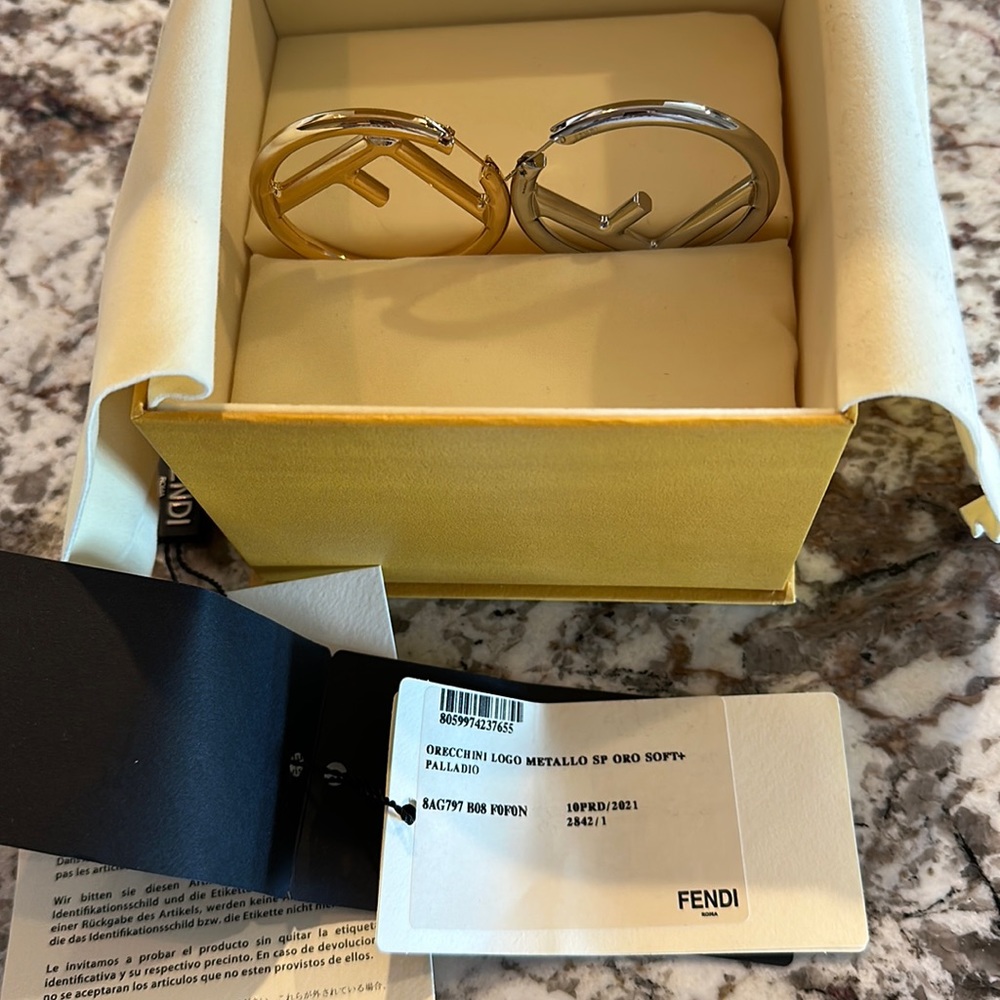 F is Fendi earrings- Gold and Palladium -BRAND NEW